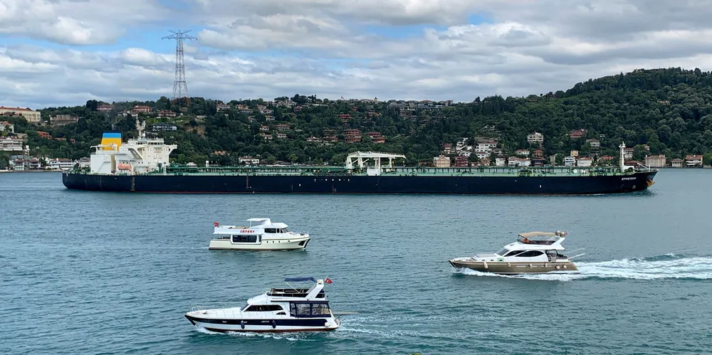 The Andriaki suezmax Ephesos as it crosses the Bosphorus.