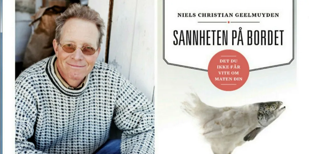 Niels Christian Geelmuyden og forsiden på hans bok Sannheten på bordet.