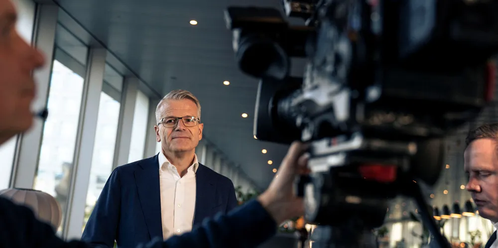 AP Moller-Maersk chief executive Vincent Clerc attends a press conference to present the company’s annual result.