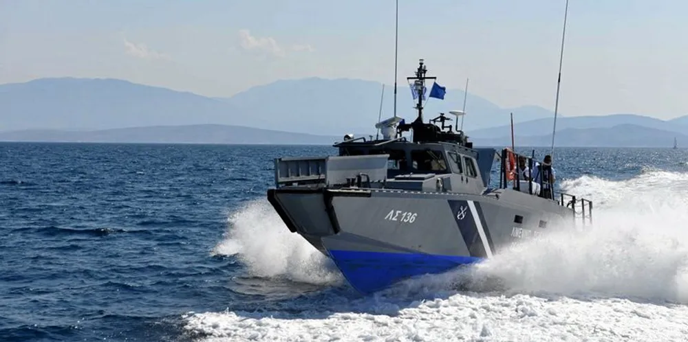 A Greek coastguard ship in action.