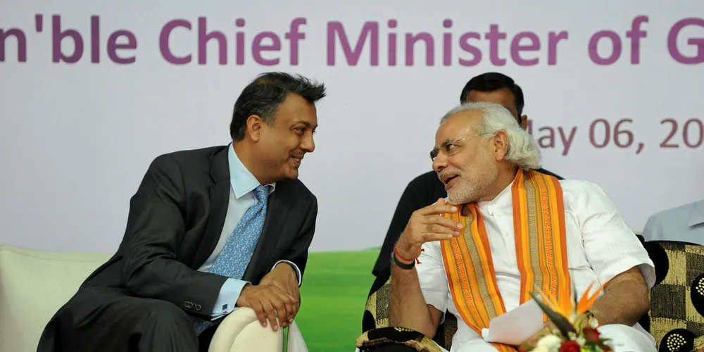 ReNew Power CEO Sumant Sinha with Indian Prime Minister, Narendra Modi. Both are keen on wind power development.