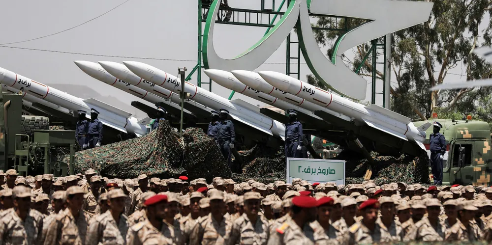A display of missiles during a military parade held by the Houthis last September to mark the anniversary of their 2014 takeover of Sanaa, the capital of Yemen.