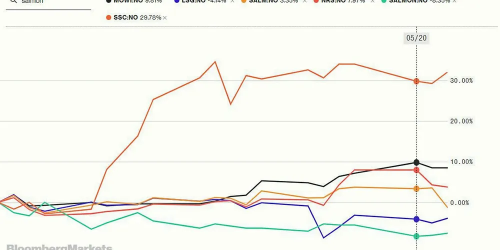 A snapshot of salmon stock prices over the month.