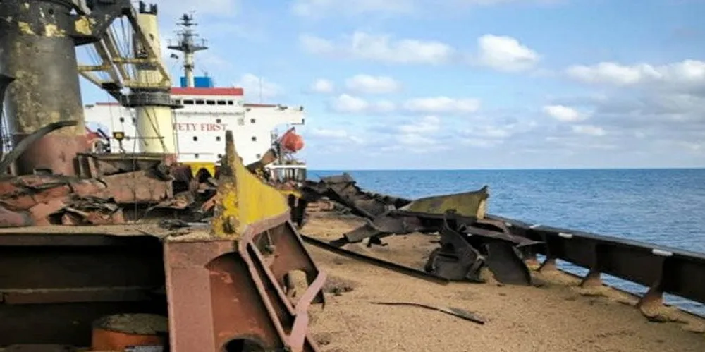 Ukrainian president Volodymyr Zelensky posted pictures of a Ukraine grain ship he claimed was hit by a Russian missile on the night to 12 September, 2024 in the Black Sea.