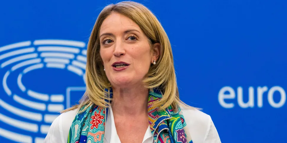 European Parliament president Roberta Metsola at the press conference to announce revisions to the ETS. The changes will require shipping to buy carbon allowances for the first time.