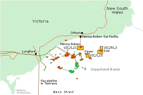 Offshore: the Sole gas field lies in the Gippsland basin, off south-east Australia