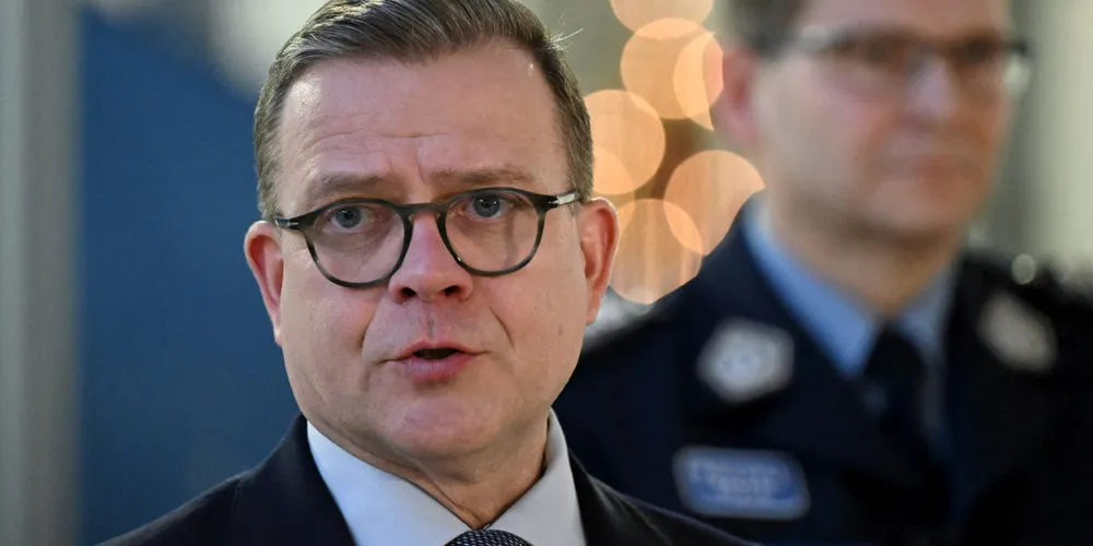 Finnish Prime Minister Petteri Orpo speaks during a press conference,