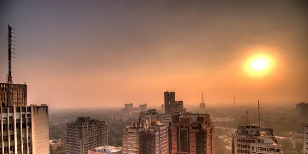 The sun sets over Delhi