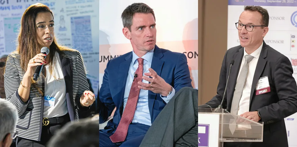 Trafigura’s Rasmus Bach Nielsen (centre) is chair of the Sea Cargo Charter and Cargill’s Eman Abdalla (left) is vice chair. Cargill Ocean Transportation president Jan Dieleman (right) is chairman fo the Global Maritime Forum.