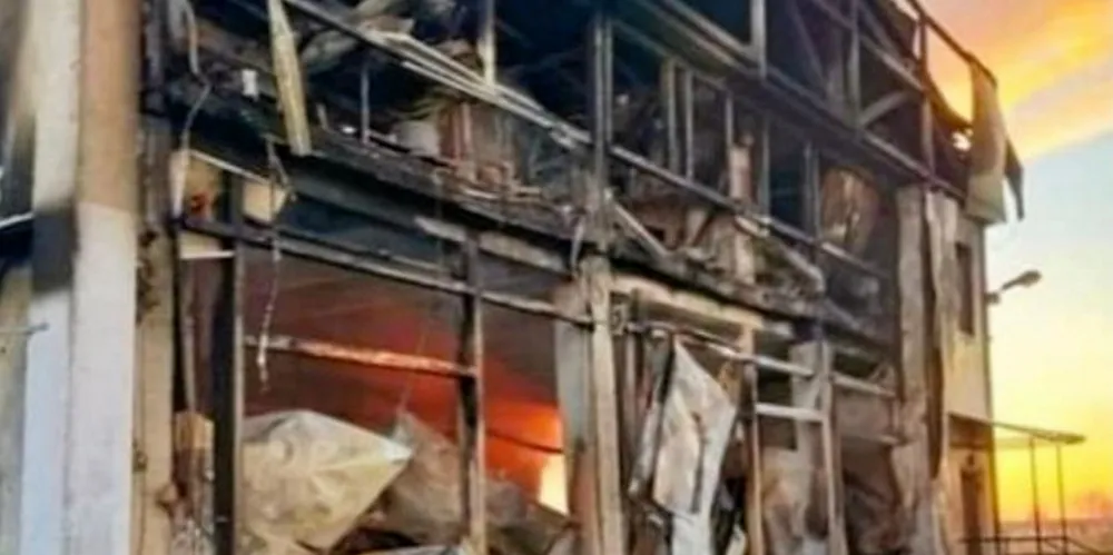 The burnt out shell of a factory belonging to an Auchan seafood supplier in Brovary, Ukraine.