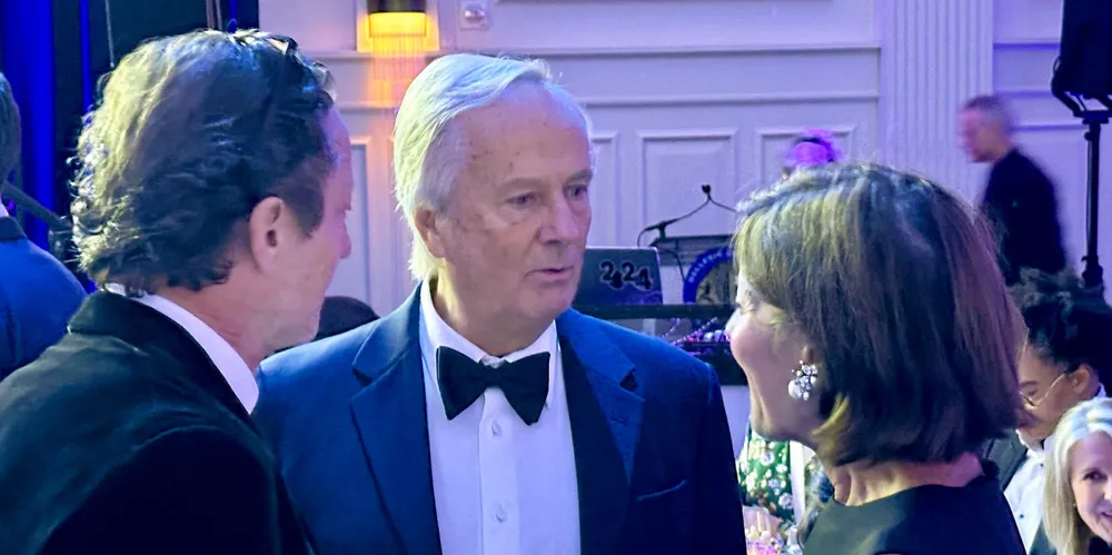 George Economou greets guests after being honoured as the Hellenic-American chamber’s man of the year.