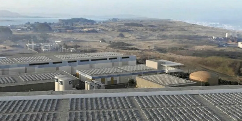 A rendering of Nordic Aquafarms' land-based salmon RAS site on the Samoa Peninsula in Humboldt County, California.