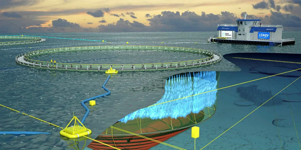 An artist's rendering of the fjord farming concept from Leroy.