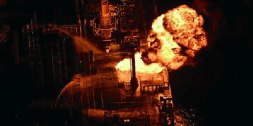 Fire on board the 110,000-dwt Marlin Luanda (built 2018) after it was hit by a Houthi missile off Yemen.