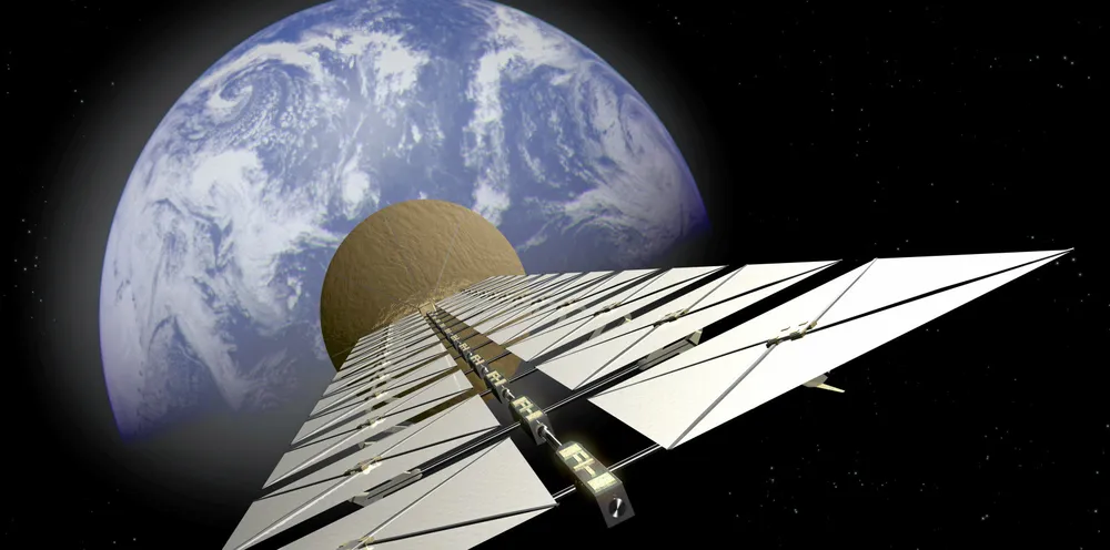A rendering of a space-based based solar system.