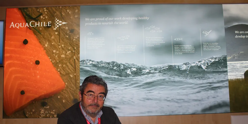 Victor Hugo Puchi, president of Aquachile at the Brussels Seafood Expo in 2017.
