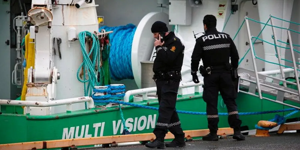 Police examine the FSV boat Monday.