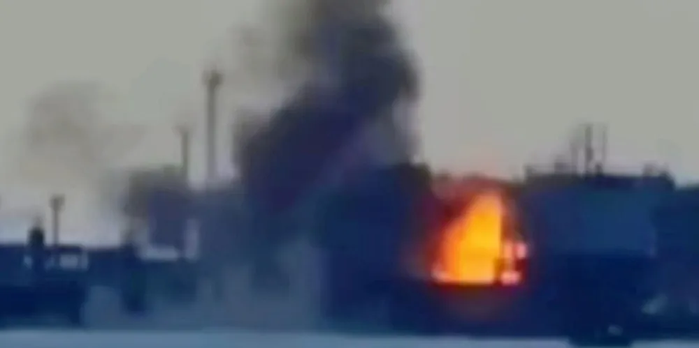 The Russian ro-ro Slavyanin on fire in Kavkaz.