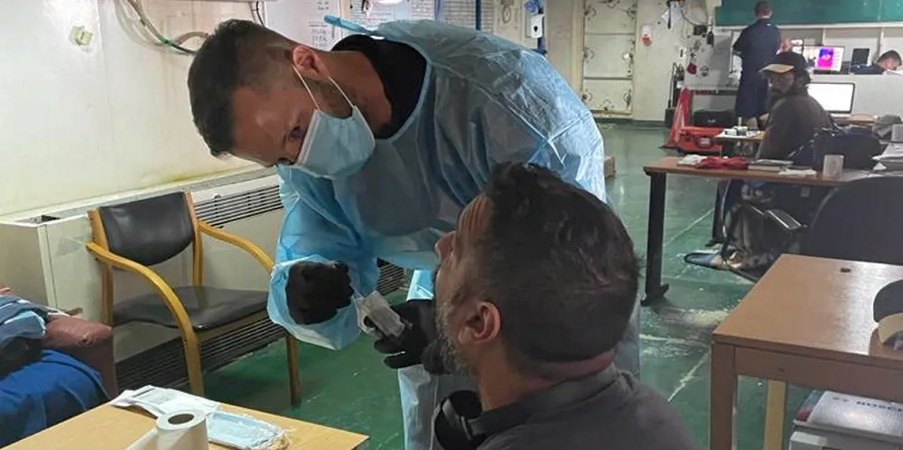 A PCR test is carried out on MNG Maritime's floating armoury Capt James Cook. The vessel is stationed in the Red Sea.