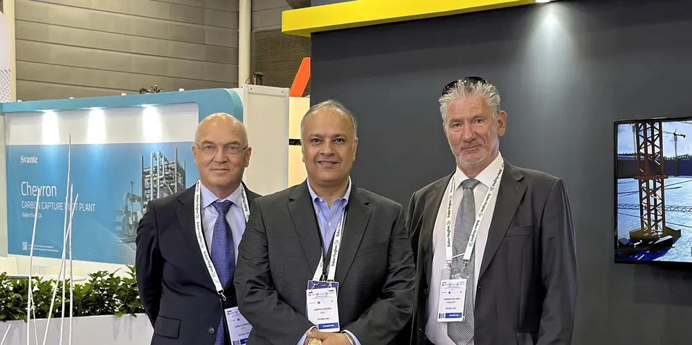 (From left) Crown LNG chief financial officer Jorn Husemoen, CEO Swapan Kataria and president Gunnar Knutsen are moving ahead with the company’s UK-based FSRU.