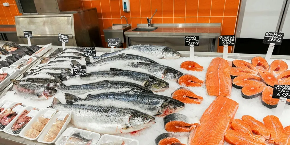 Laks til salgs i et russisk supermarked.