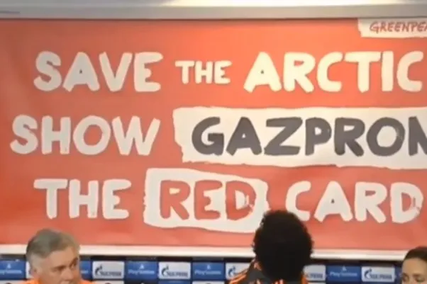 Empty net: Greenpeace rounds Gazprom at Real Madrid conference