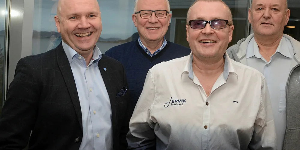 ANKLAGES: Ervik Havfiske anklages for sosial dumping. Her er Arild Aarvik (f.v), styreleder Kåre Furnes, Stig Tore Ervik og adm. dir Geir Solvåg i forbindelse med sammenslåingen mellom Charisma og Ervik Havfiske.