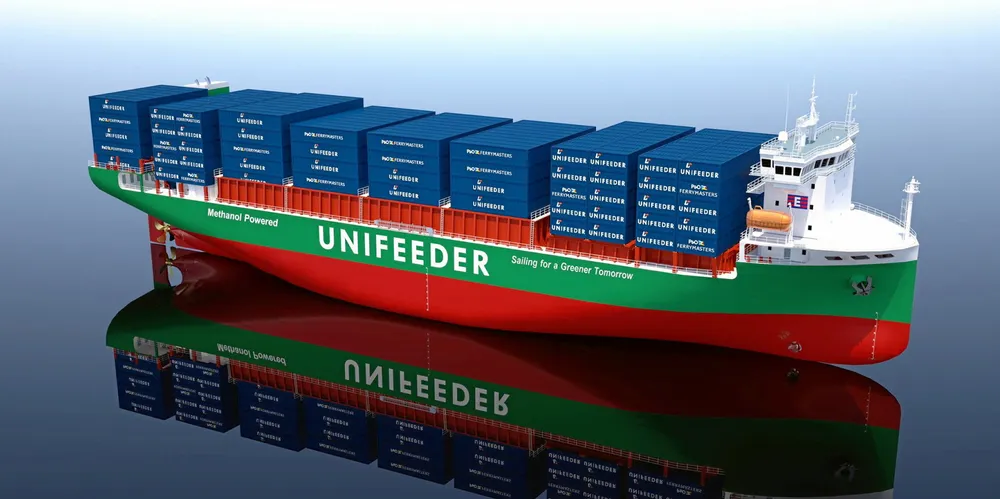 Unifeeder and Elbdeich’s new methanol container ship design.