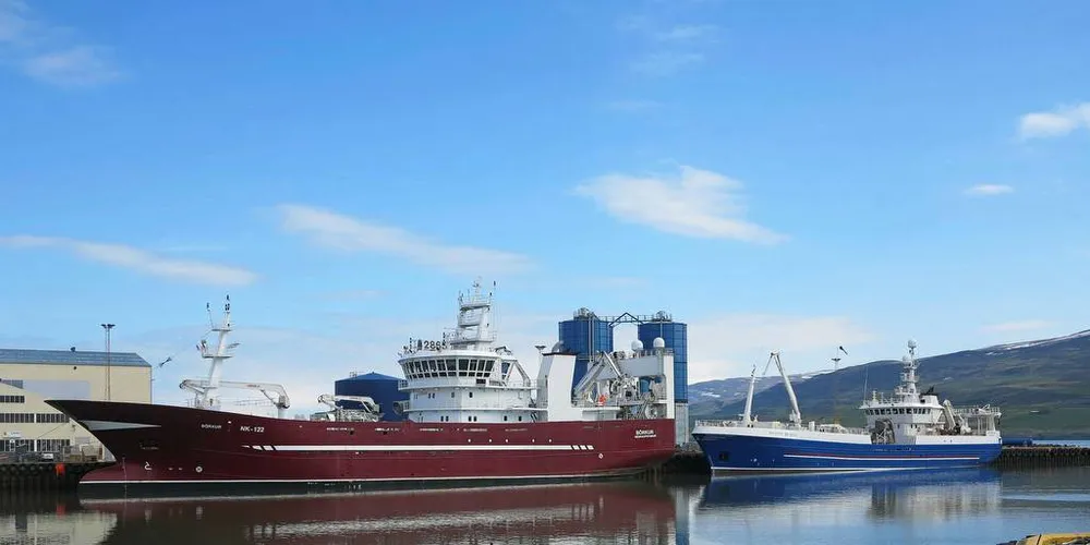 Den islandsk fiskeflåten er blitt fornyet i de siste årene. Her de pelagiske trålerne «Börkus» og «Jónaedvalds» i Akureyri.Foto: Nils Torsvik