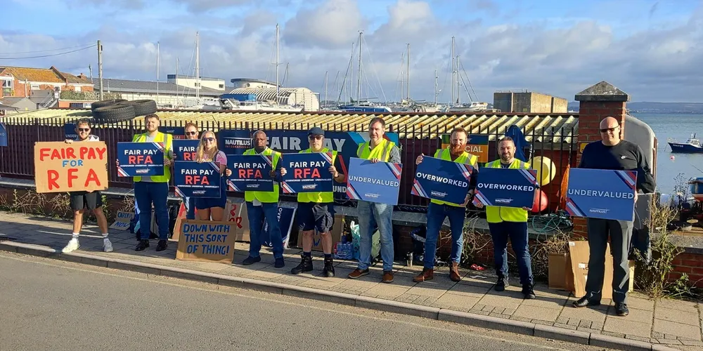 RFA members of Nautilus take strike action on August 15 in Portland, Dorset.