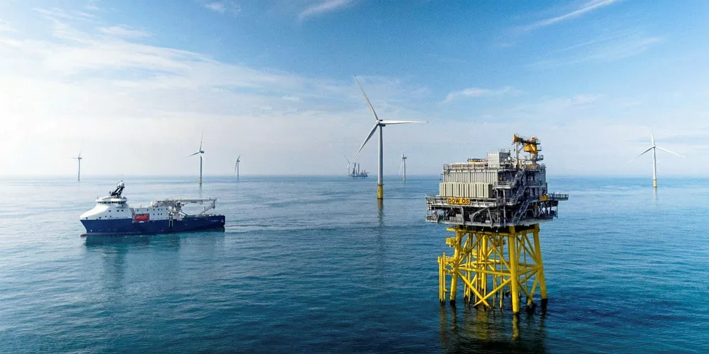 Dudgeon offshore wind farm in the UK North Sea. Future development could be linked using 'artifical islands'.