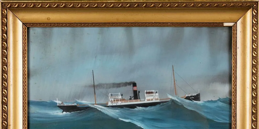 DS EGDA i opprørt sjø på åpent hav.Foto: Bergens Sjøfartsmuseum.