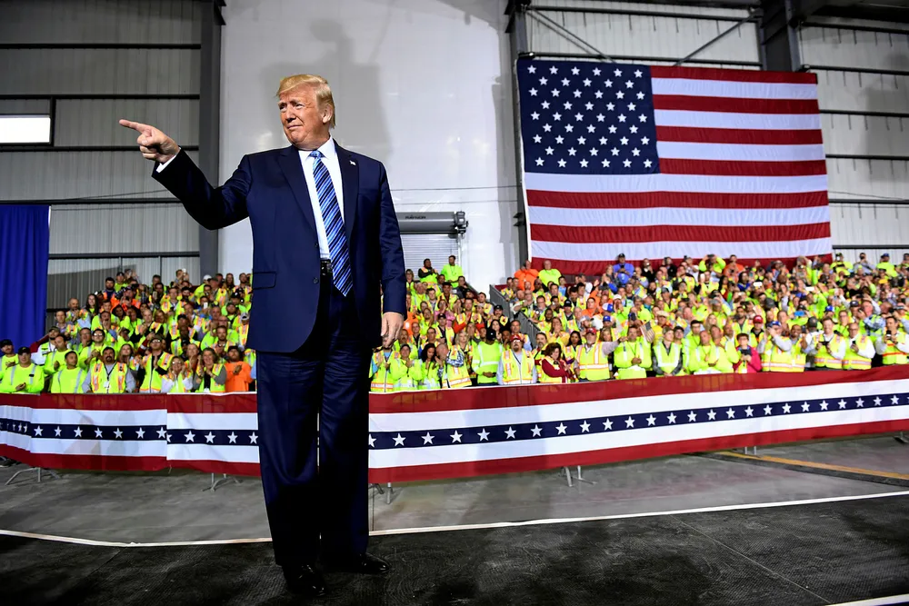 On stage: US President Donald Trump visits the Pennsylvania Shell ethylene cracker plant