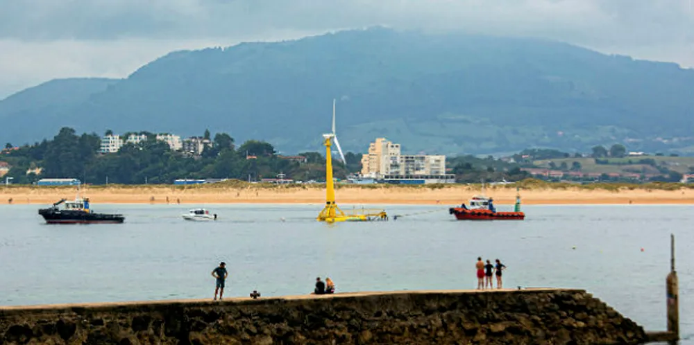 Part-scale Saitec floating wind unit in tow to test site earlier this year