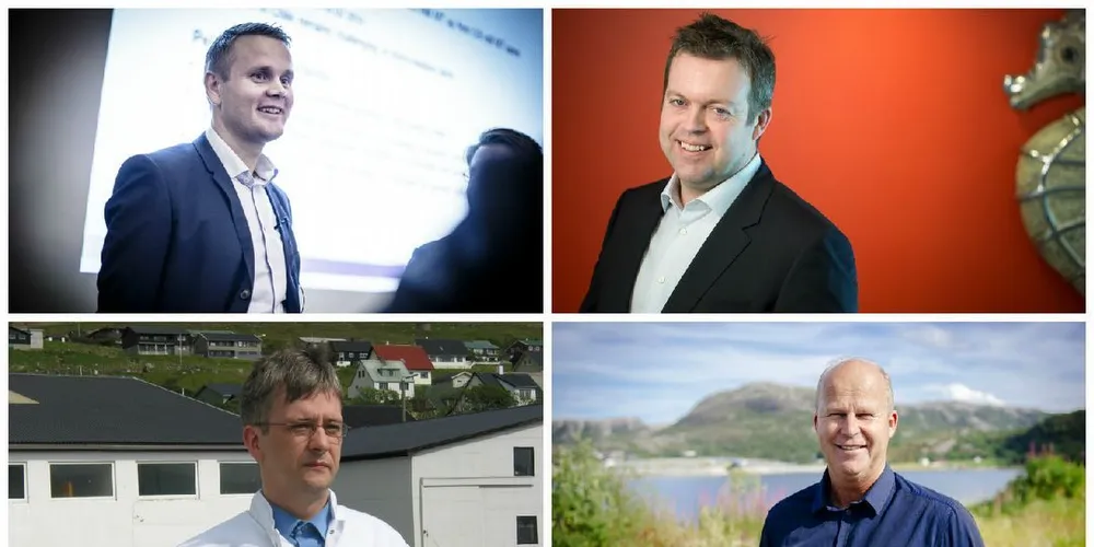 Fra øverst til venstre: Arne Møgster i Austevoll Seafood, Alf Helge Aarskog i Marine Harvest, Regin Jacobsen i Bakkafrost og Leif Inge Nordhammer i Salmar eier aksjer til store verdier i selskapene de leder. Foto: Gunnar Blöndal, Eivind Senneset, Jógvan H. Gardar og Kristian Helgesen.