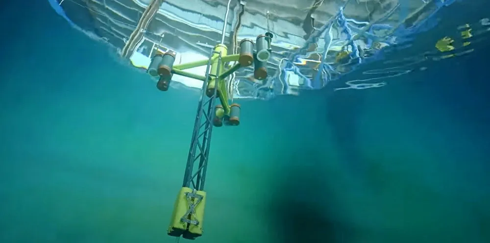 Model of Stinger Keel floating wind concept during wave tank trials