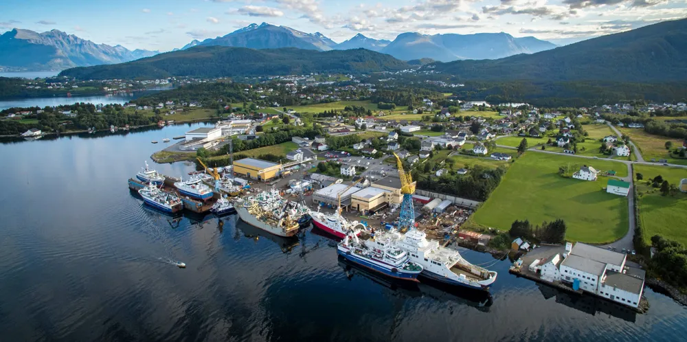 Fiskarstrand shipyard in Sunnmore, northwest Norway, where a sanctioned Russian politician has two vessels under repair.