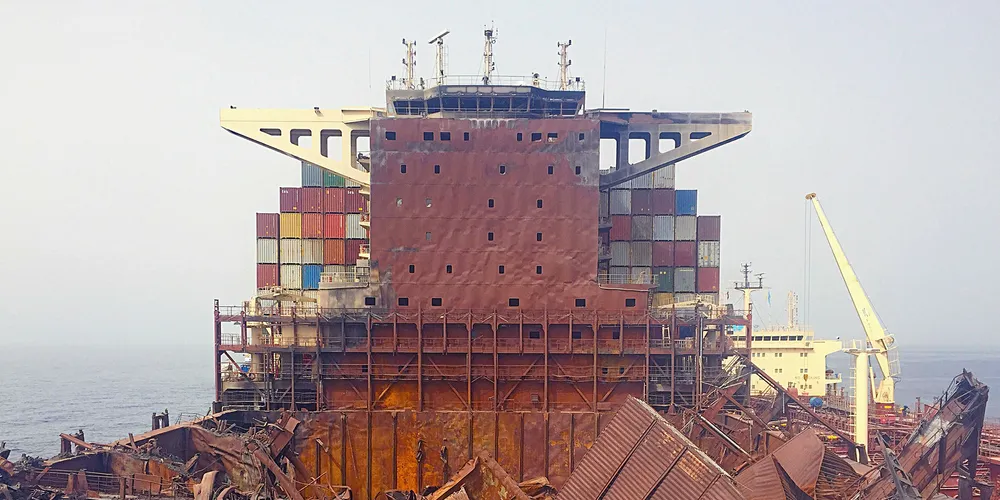 The Standard Club is advising members on how to respond to containership fires, including the disposal of hazardous waste, as seen here on the Maersk Honam berthed in Dubai after a major blaze