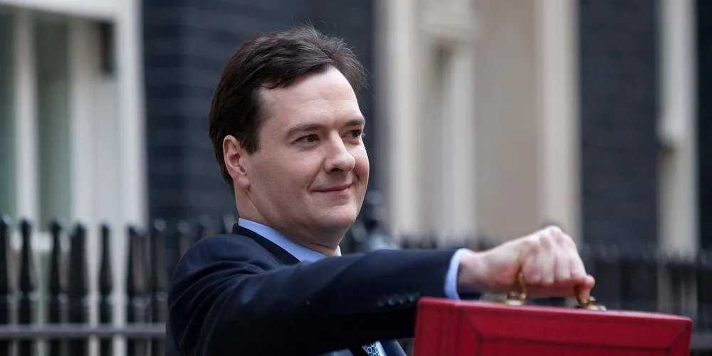 George Osborne with the traditional red box containing his Budget papers