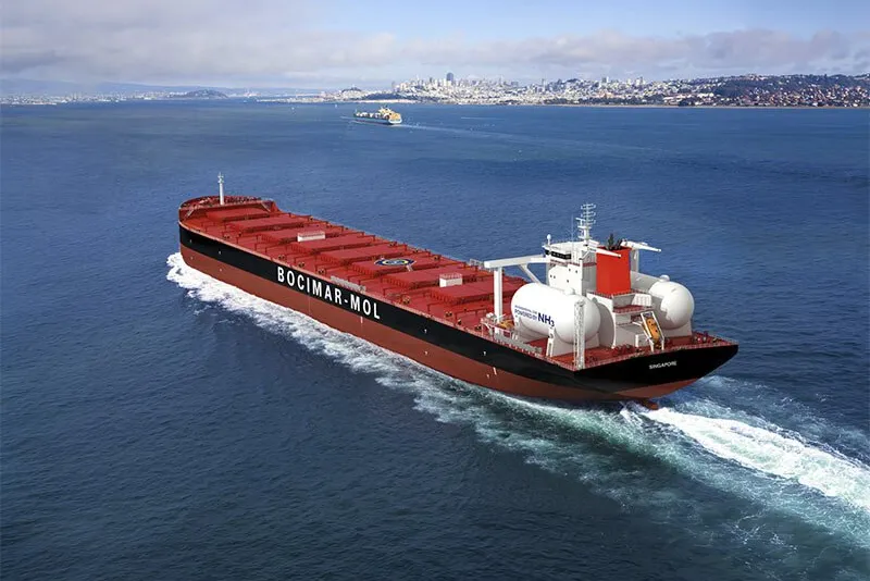 A computer-generated rendering of MOL's ammonia dual-fuelled capeszie bulker