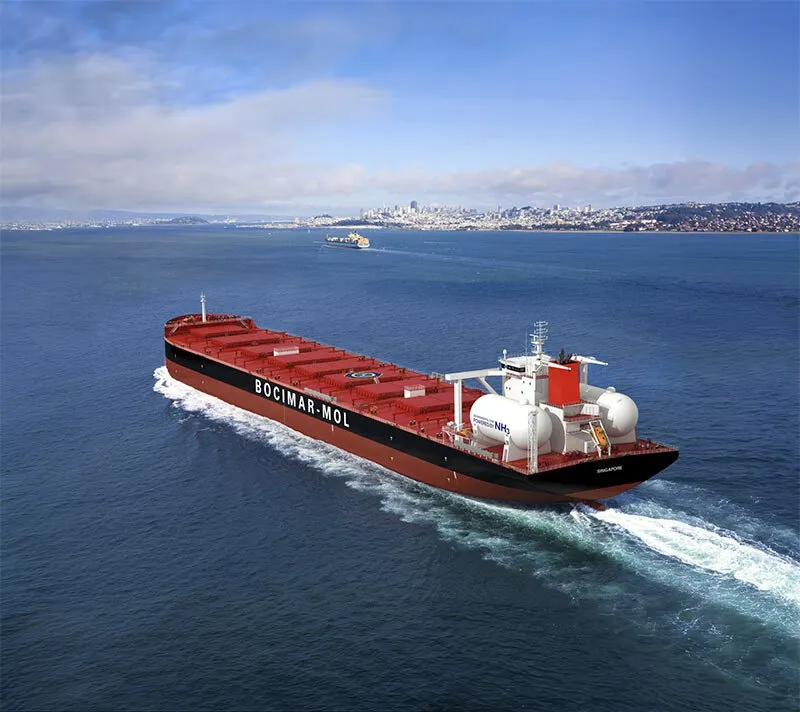 A computer-generated rendering of MOL's ammonia dual-fuelled capeszie bulker