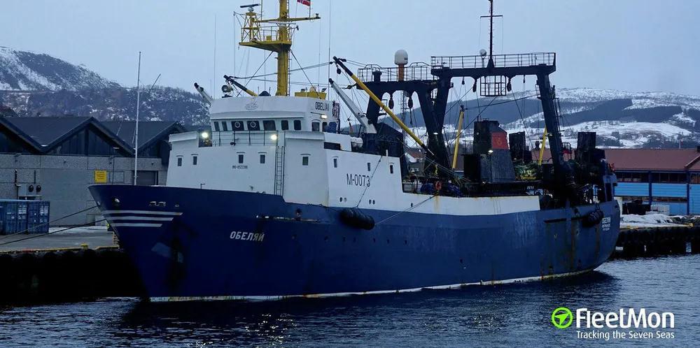 Russian fishing vessel Obelyay, where 24 people have tested positive for COVID-19.