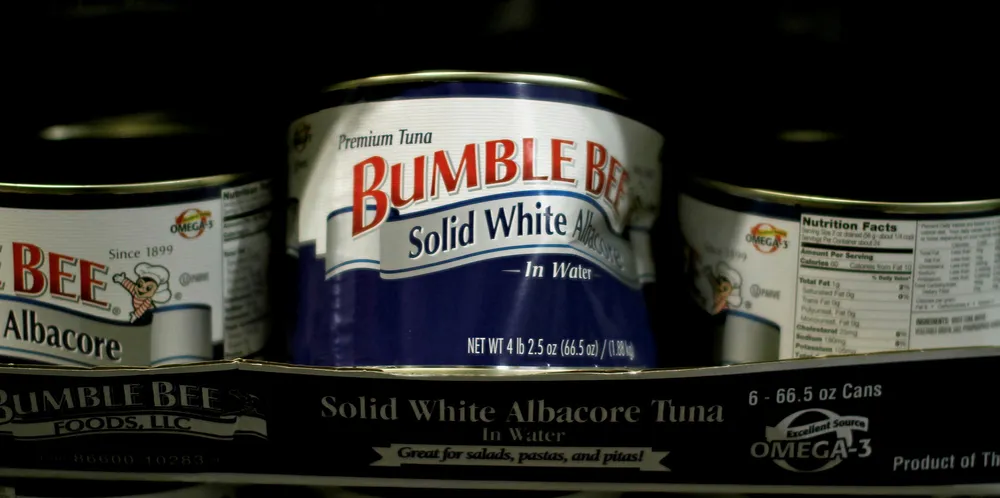 Dented Bumble Bee tuna can.