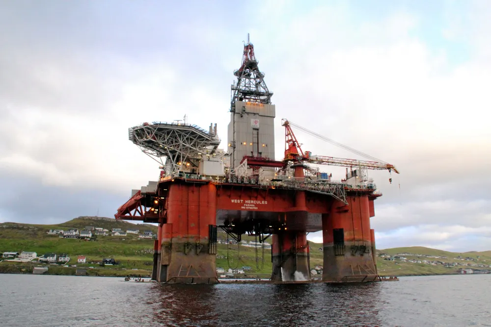 Canada bound: Seadrill's semi-submersible West Hercules at Skalafjord, in the Faroe Islands in 2014