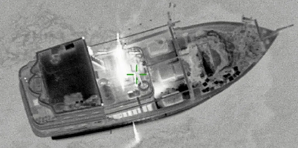 US Central Command image shows the dhow that was later boarded in connection with weapons smuggling.