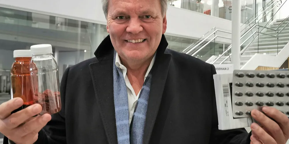 KAMPKLAR: Patentstriden handler til sist om fremstilling av produkter som fiskeolje, pulver rik på Omega-3 og proteiner som kan ende opp i krilloljekapser til bedre helse for mennesker. Stig Remøy tok like godt med seg slike produkter til lagmannsretten i Ålesund.