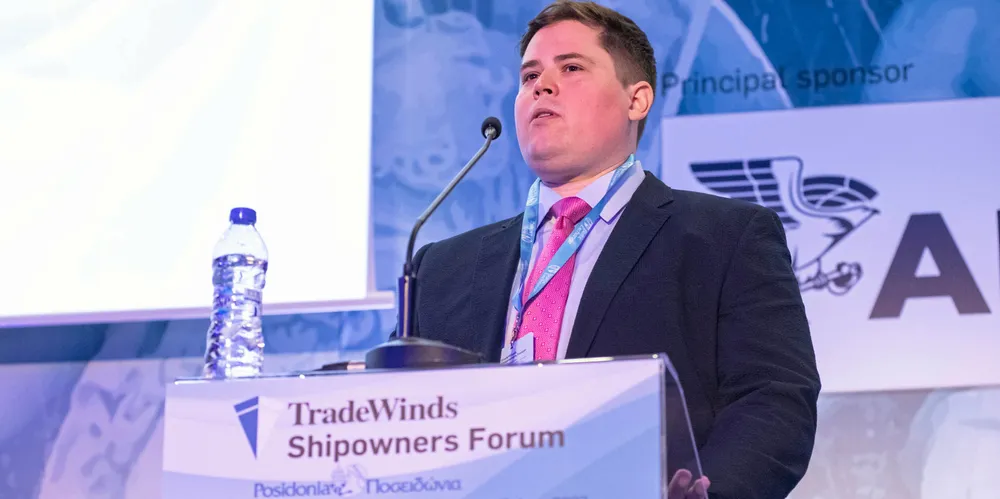 Matt Heider, chief executive of Nautilus Labs, speaks at the TradeWinds Shipowners Forum in Athens during Posidonia 2022.