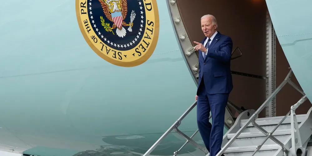 President Joe Biden arrives at Los Angeles International Airport on Tuesday.