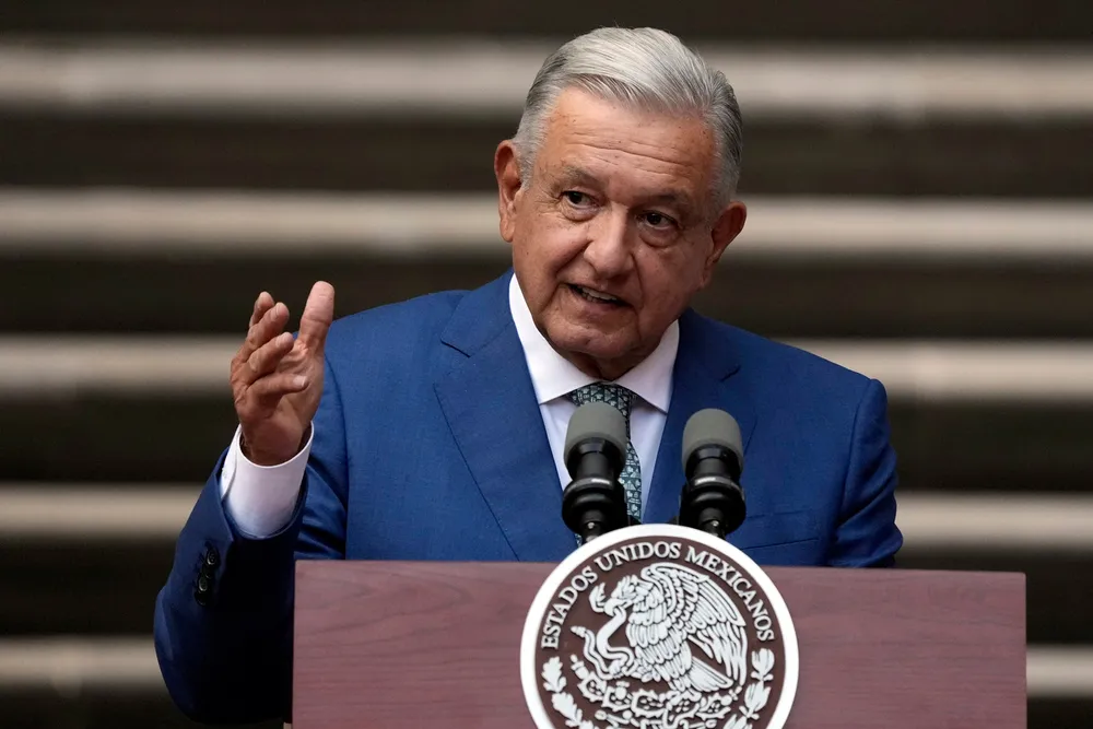 Mexican President Andres Manuel Lopez Obrador speaks at the National Palace in Mexico City