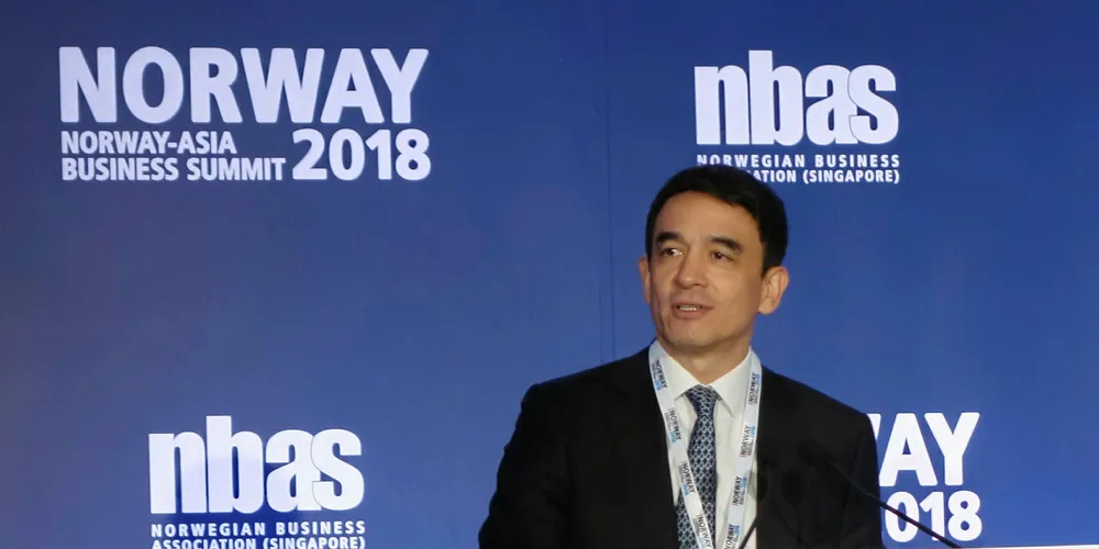 BW Group's Andreas Sohmen-Pao speaking at the 2018 Norway-Asia Business Summit.